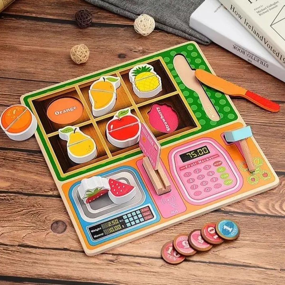 GENERICO - Juego Didáctico Corta Frutas de Madera con Velcro 29 Piez