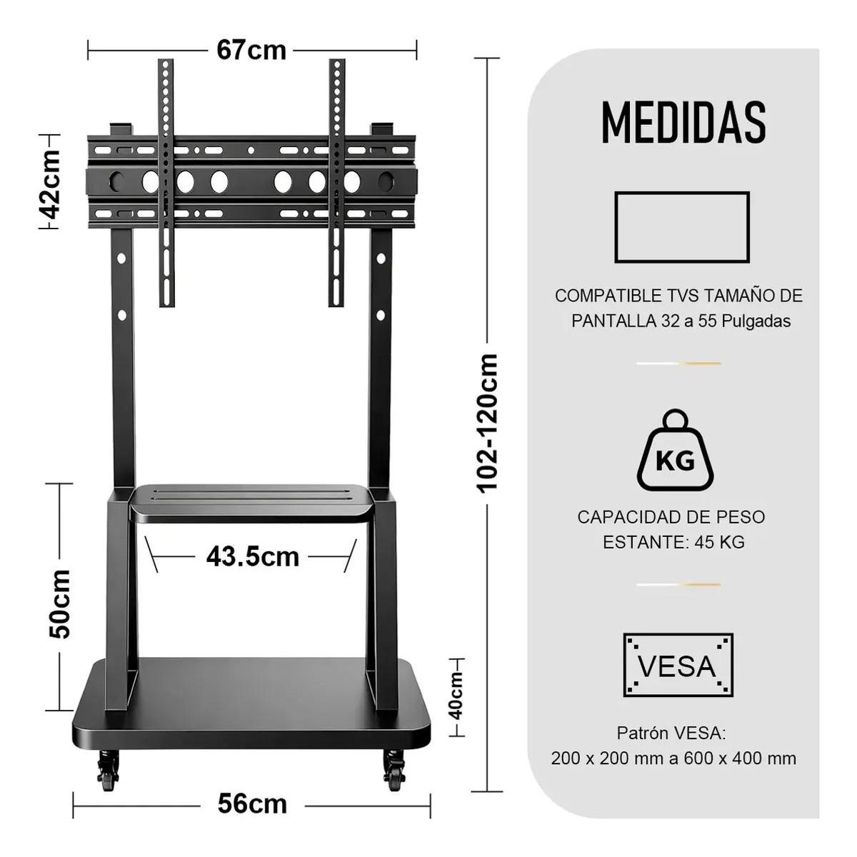 GENERICO - Soporte móvil para TV 32 a 55 pulgadas con ruedas y bande