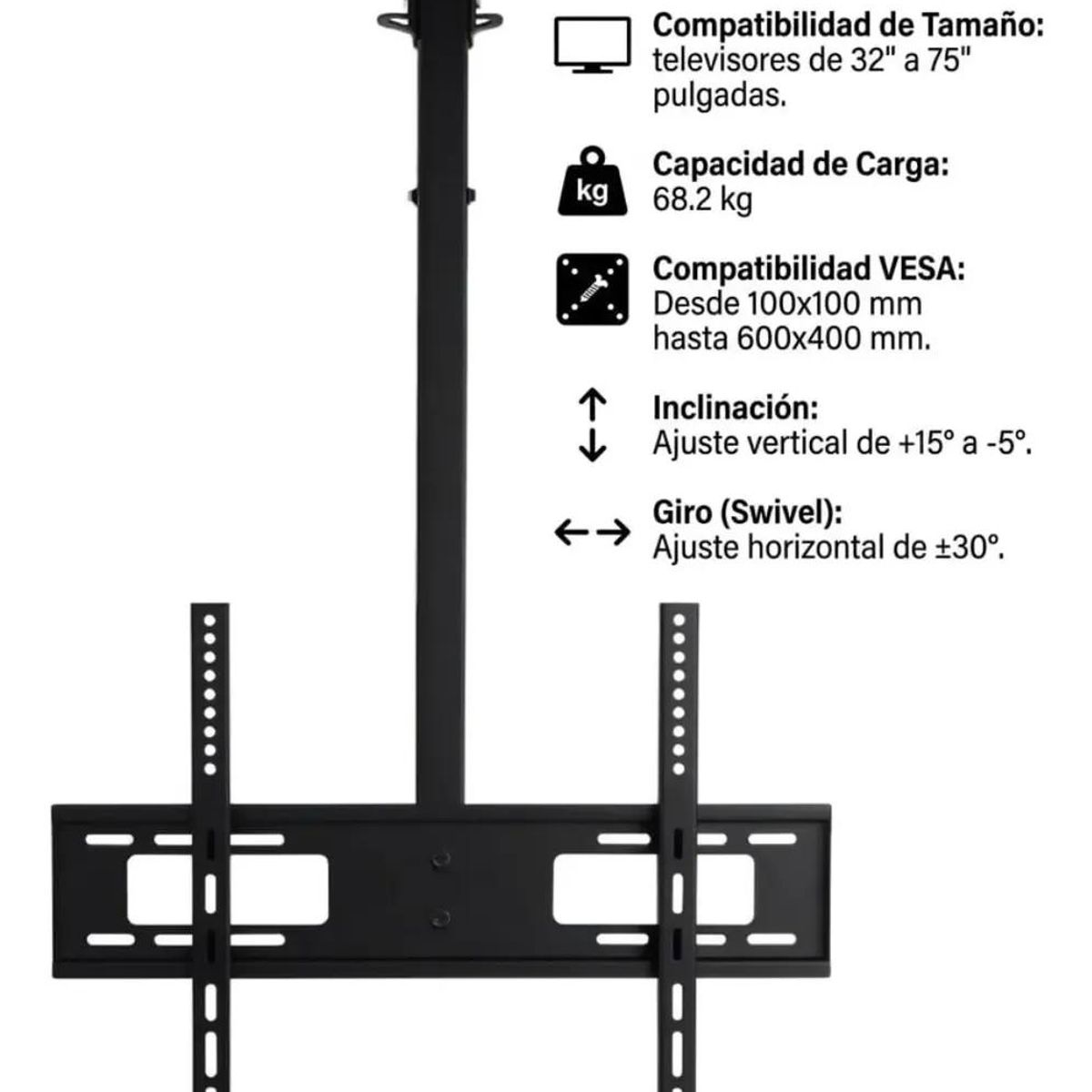 GENERICO - Soporte de techo para TV 32 a 75 pulgadas 360° 68kg