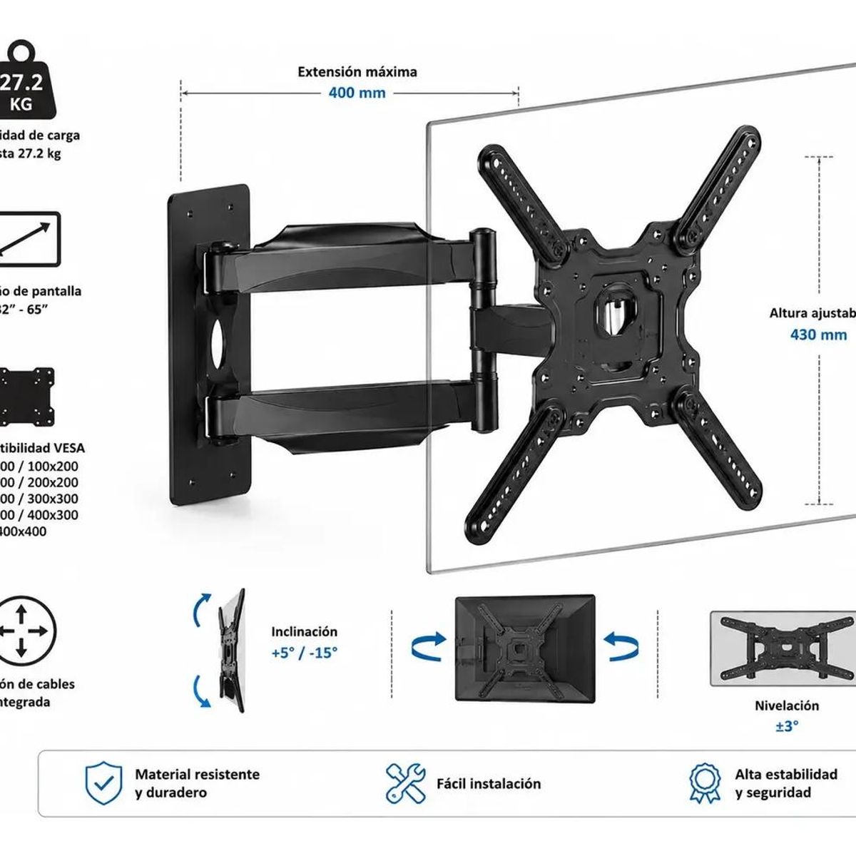 GENERICO - Soporte TV Articulado para Pantallas de 32 a 65 Pulgadas