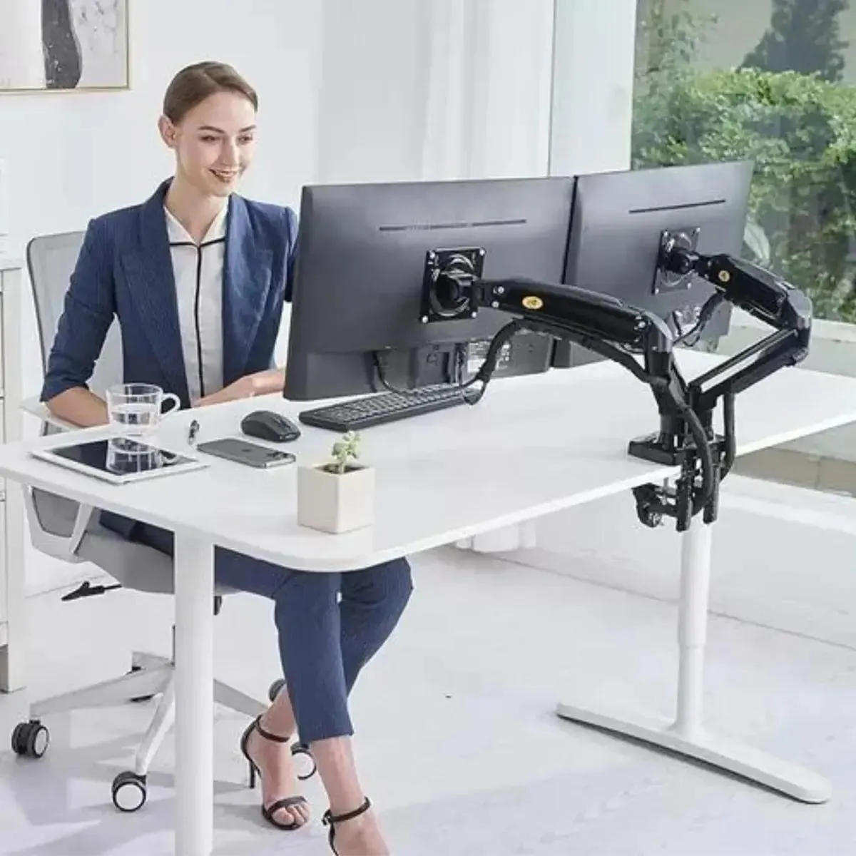 GENERICO - Soporte ergonómico de 2 brazos para monitores 17-27"