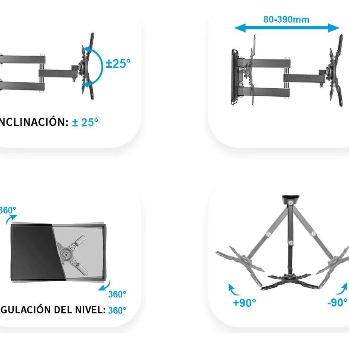 GENERICO - Soporte Brazo Articulado para TV 10 a 43 pulgadas con Cañ