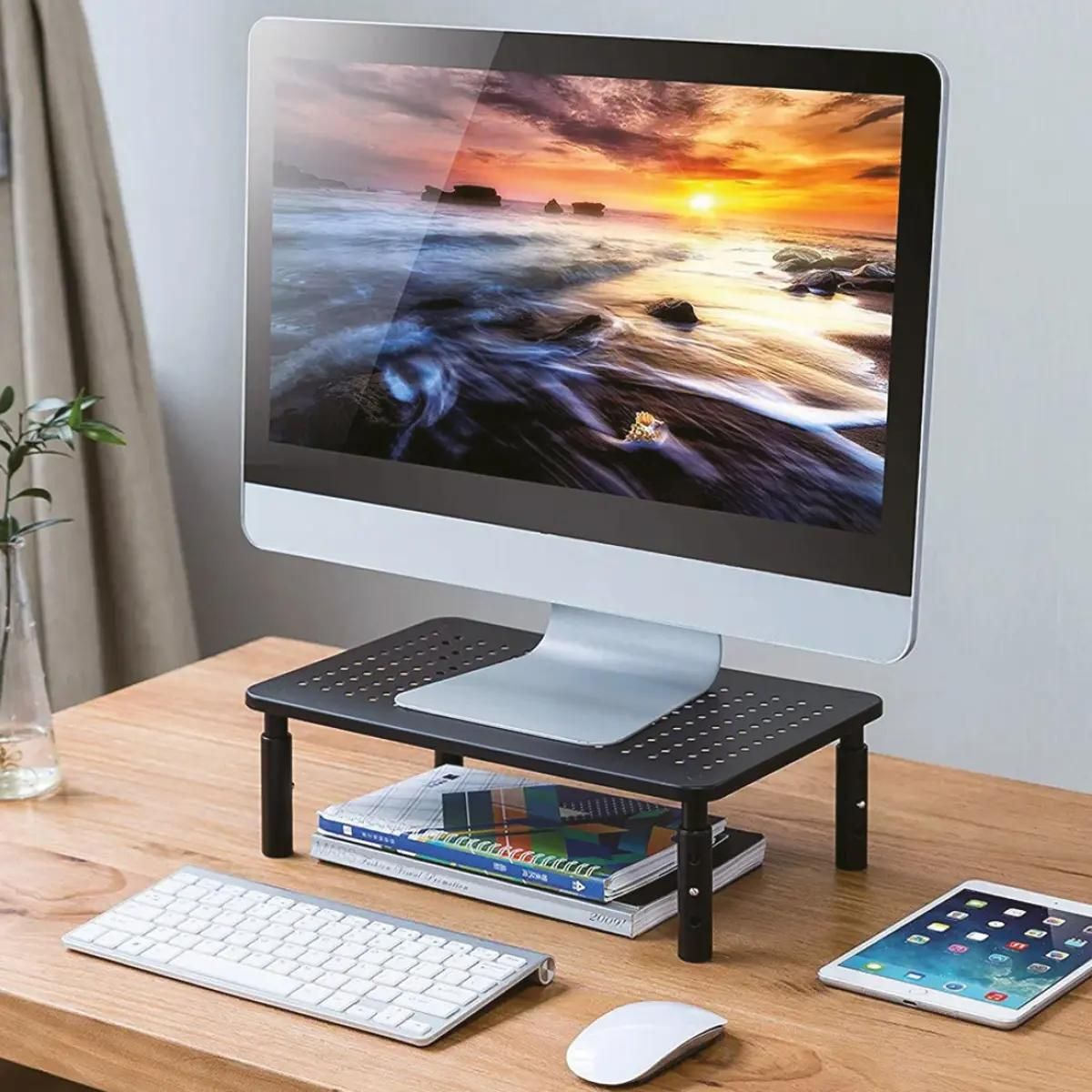 GENERICO - Soporte ajustable en altura para monitor negro