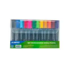 SELLOFFICE - Set Marcadores Permanentes Doble Punta 12 Colores