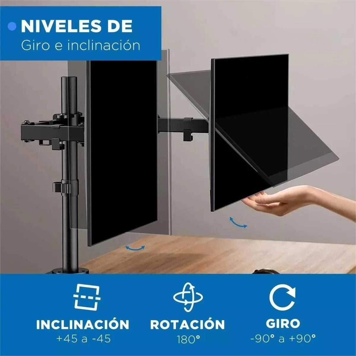 GENERICO - Soporte Doble para 2 Monitores de Escritorio Base Negra