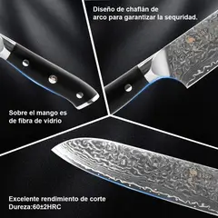 GENERICO - Cuchillo de chef 7 pulgadas acero Damasco
