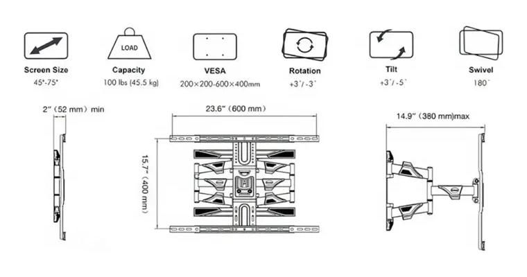 GENERICO Soporte Universal Brazo Articulado para TV 45 a 75 Pulg