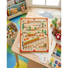 GENERICO - Laberinto Magnetico Madera Montessori Juguete Didactico