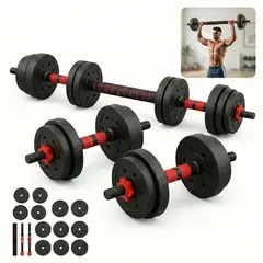 GENERICO - Set Mancuernas Barra Unibles 20kg Rocktribe Pesas Ajustables