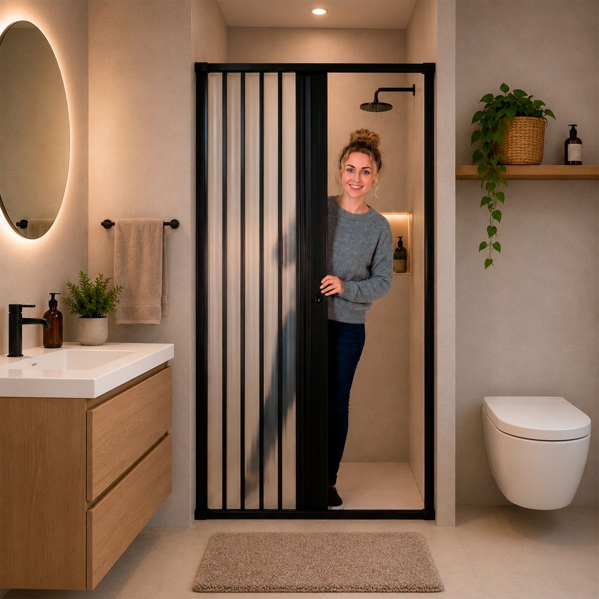 JOYTEK - Mampara Ajustable Ducha Joytek Flexbok PVC Negro 80-115 cm 185 cm