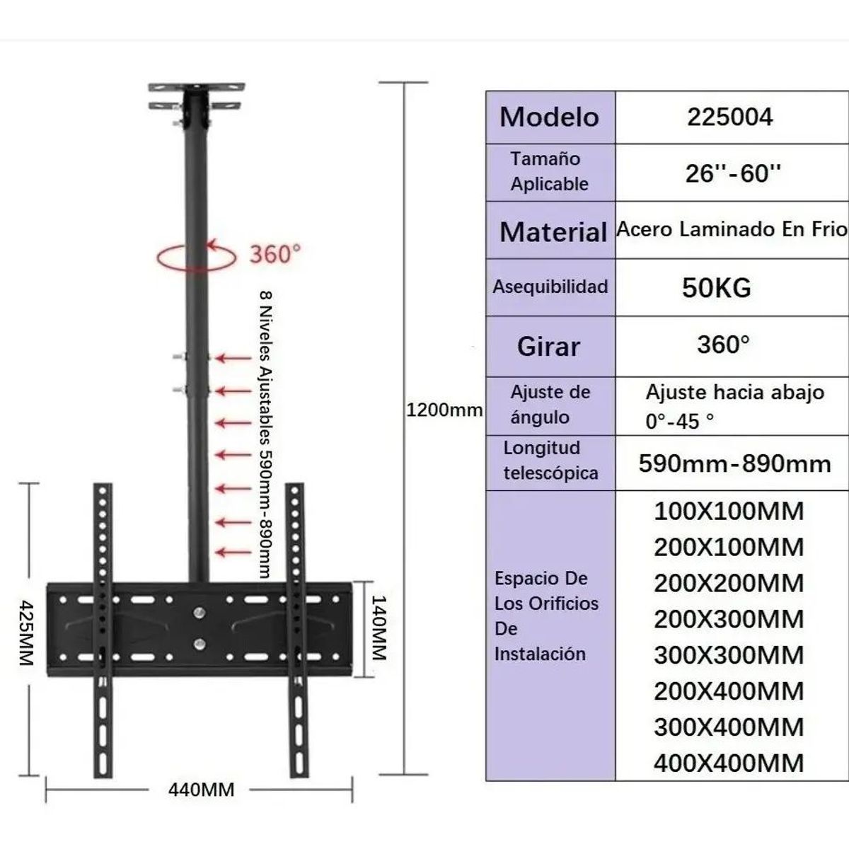 GENERICO - Soporte Ajustable para TV de Techo y Pared 26 a 60 Pulg