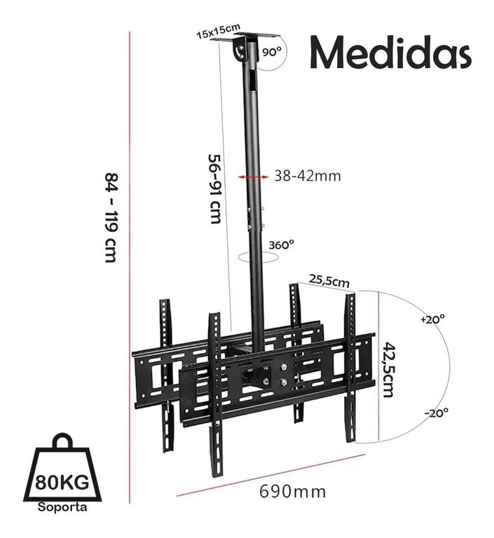 GENERICO Soporte de techo doble para TV 42 a 80 pulgadas