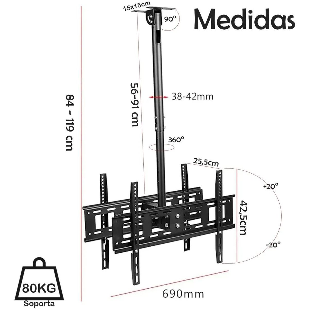 GENERICO - Soporte de techo doble para TV 42 a 80 pulgadas