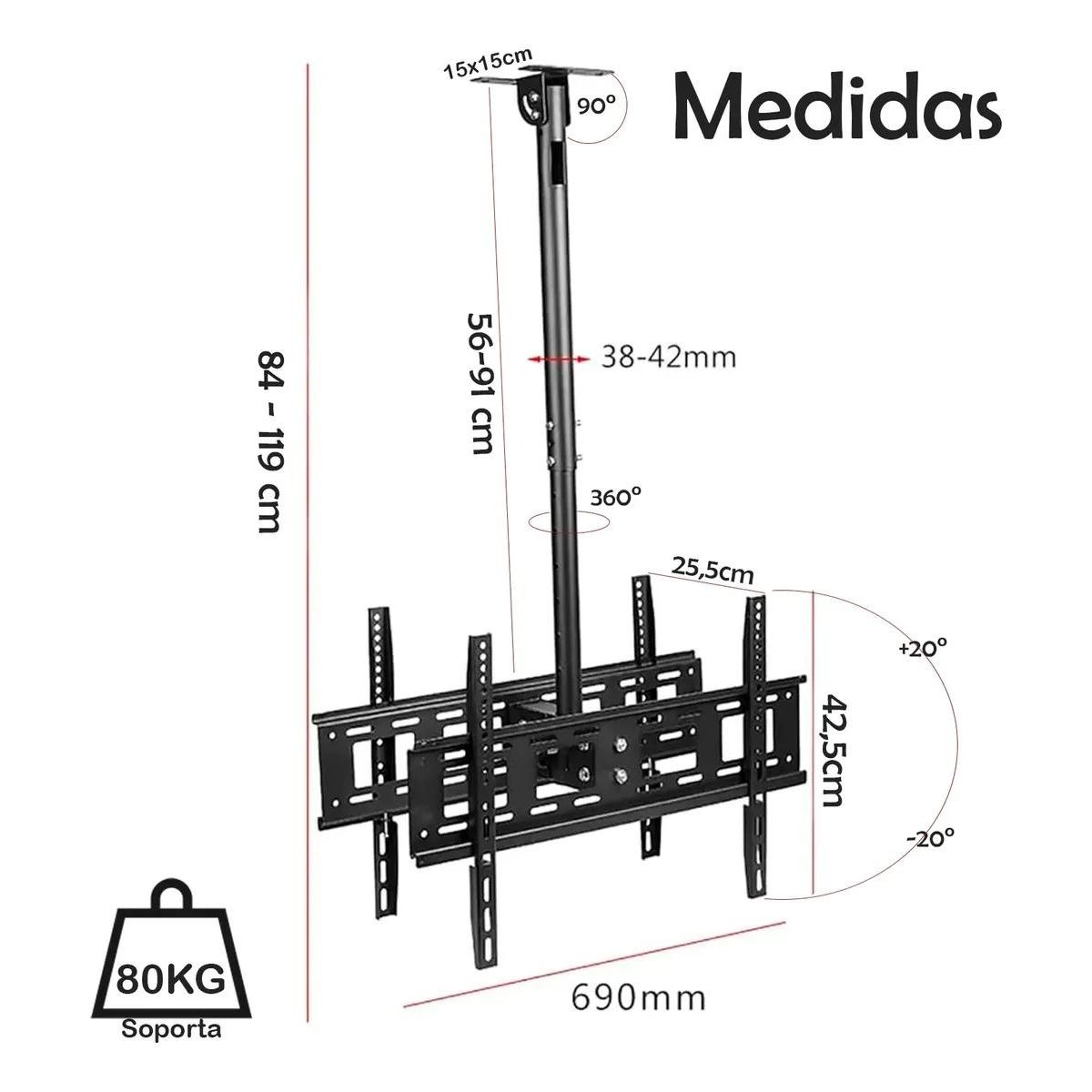 GENERICO - Soporte de techo doble para TV 42 a 80 pulgadas