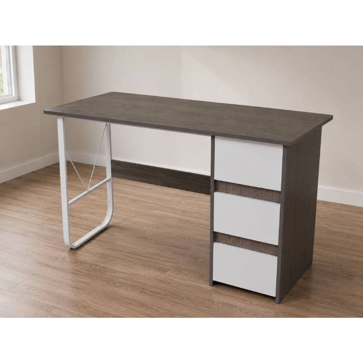 MOAD - Escritorio Home Office Valencia Gray con 3 Cajones - Mesa de trabajo