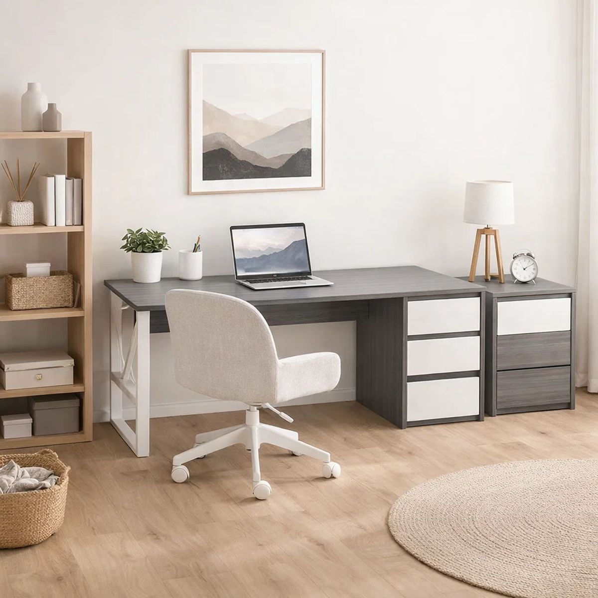 MOAD - Escritorio Home Office Valencia Gray con 3 Cajones - Mesa de trabajo