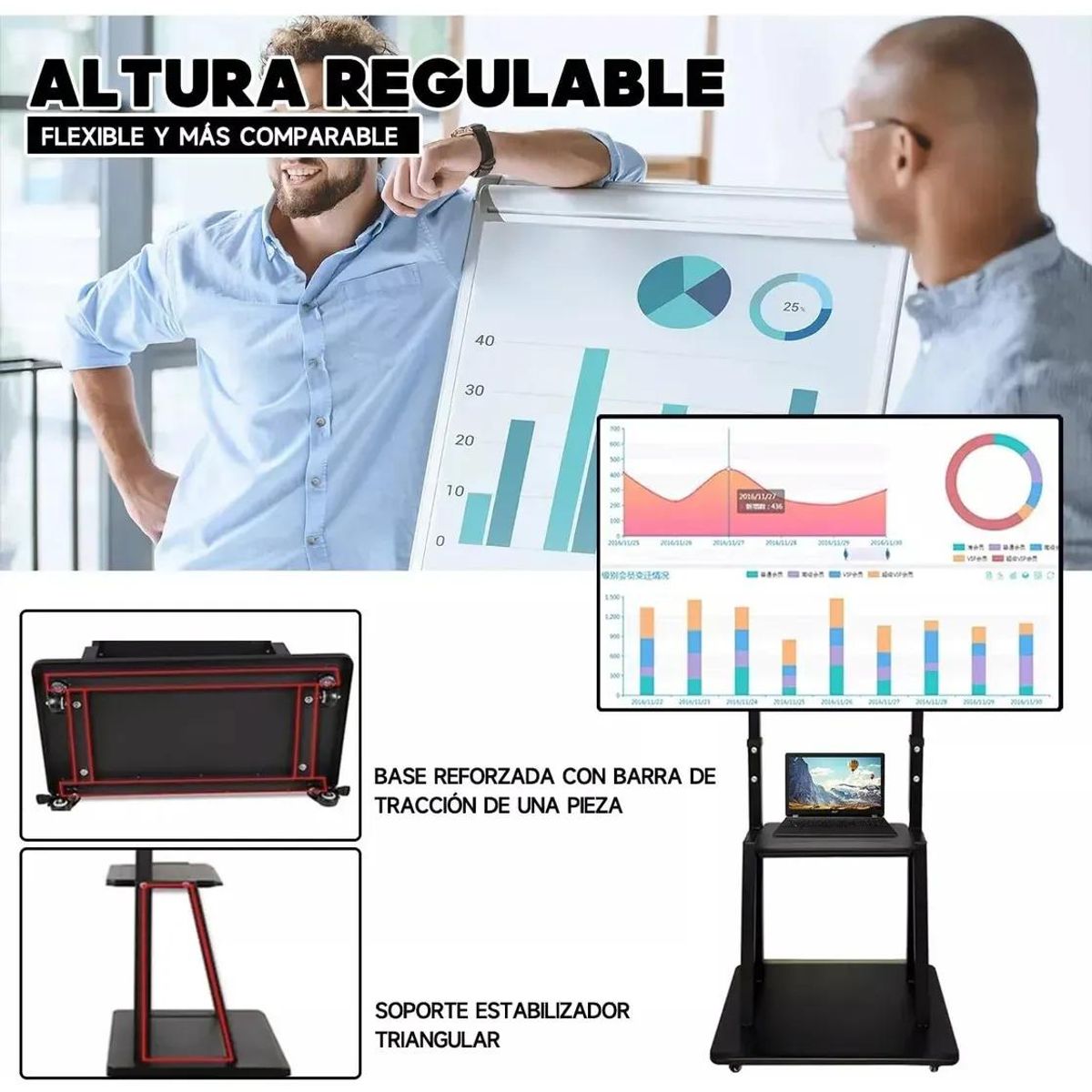 GENERICO - Soporte de TV portátil ajustable con ruedas 32-65"