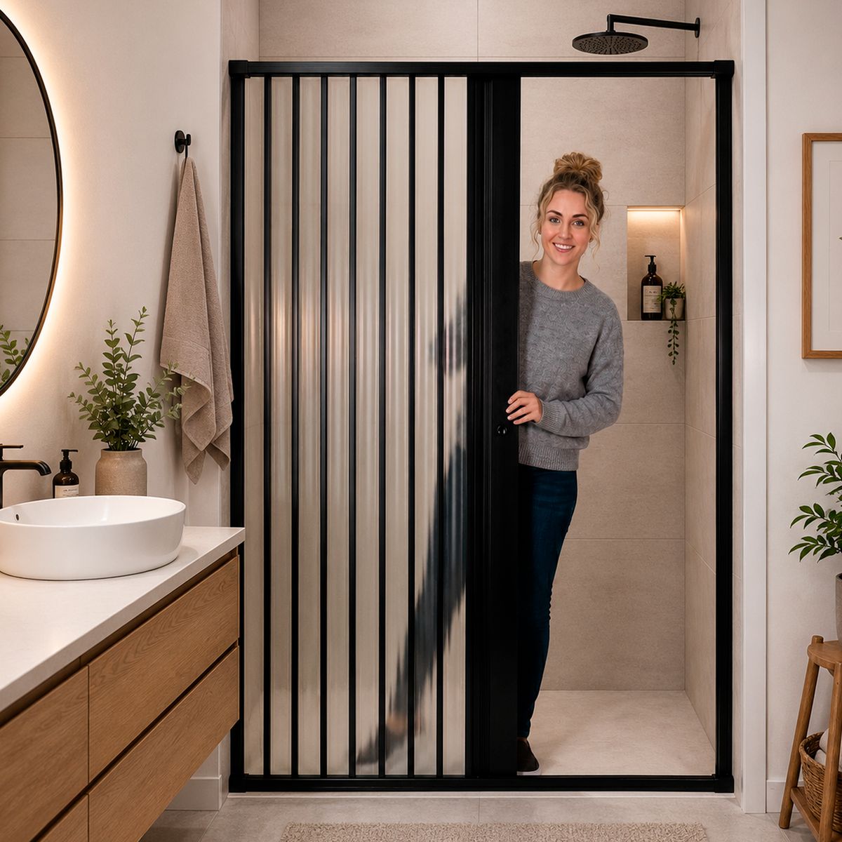 JOYTEK - Mampara Ajustable Ducha Joytek Flexbok PVC Negro 115-130 cm 185 cm