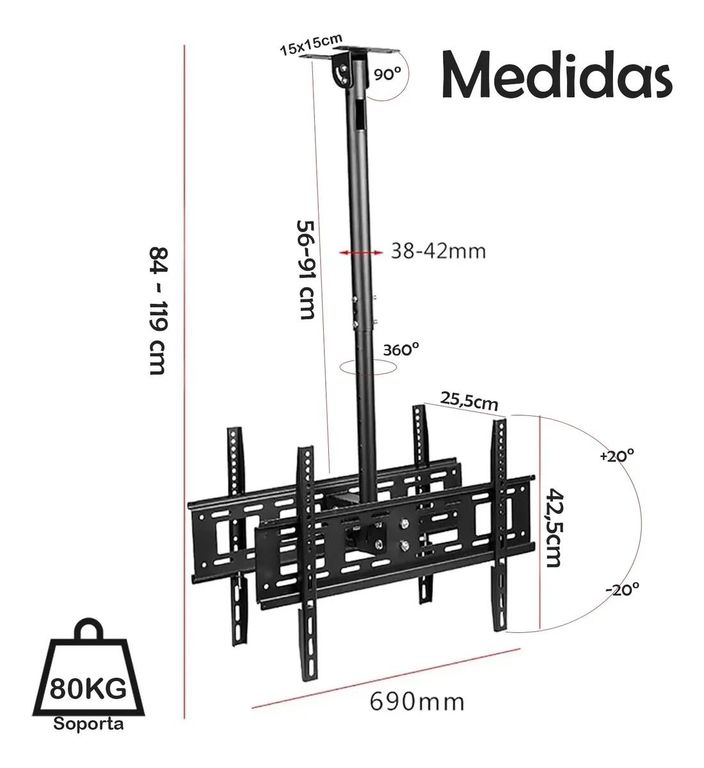 GENERICO Soporte de techo doble para TV 42 a 80 pulgadas