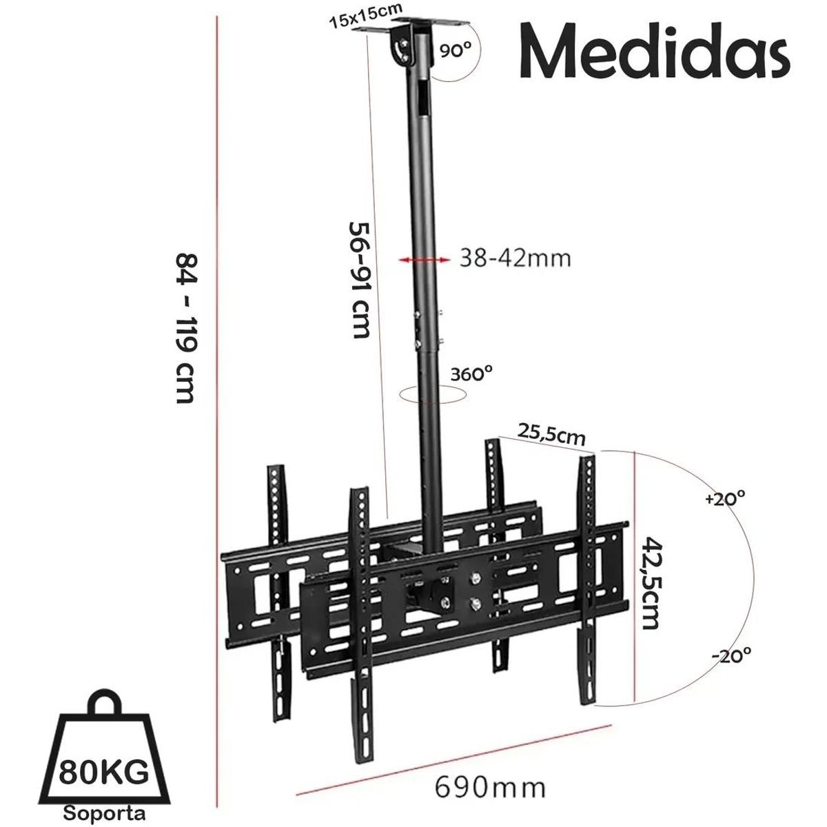 GENERICO - Soporte de techo doble para TV 42 a 80 pulgadas