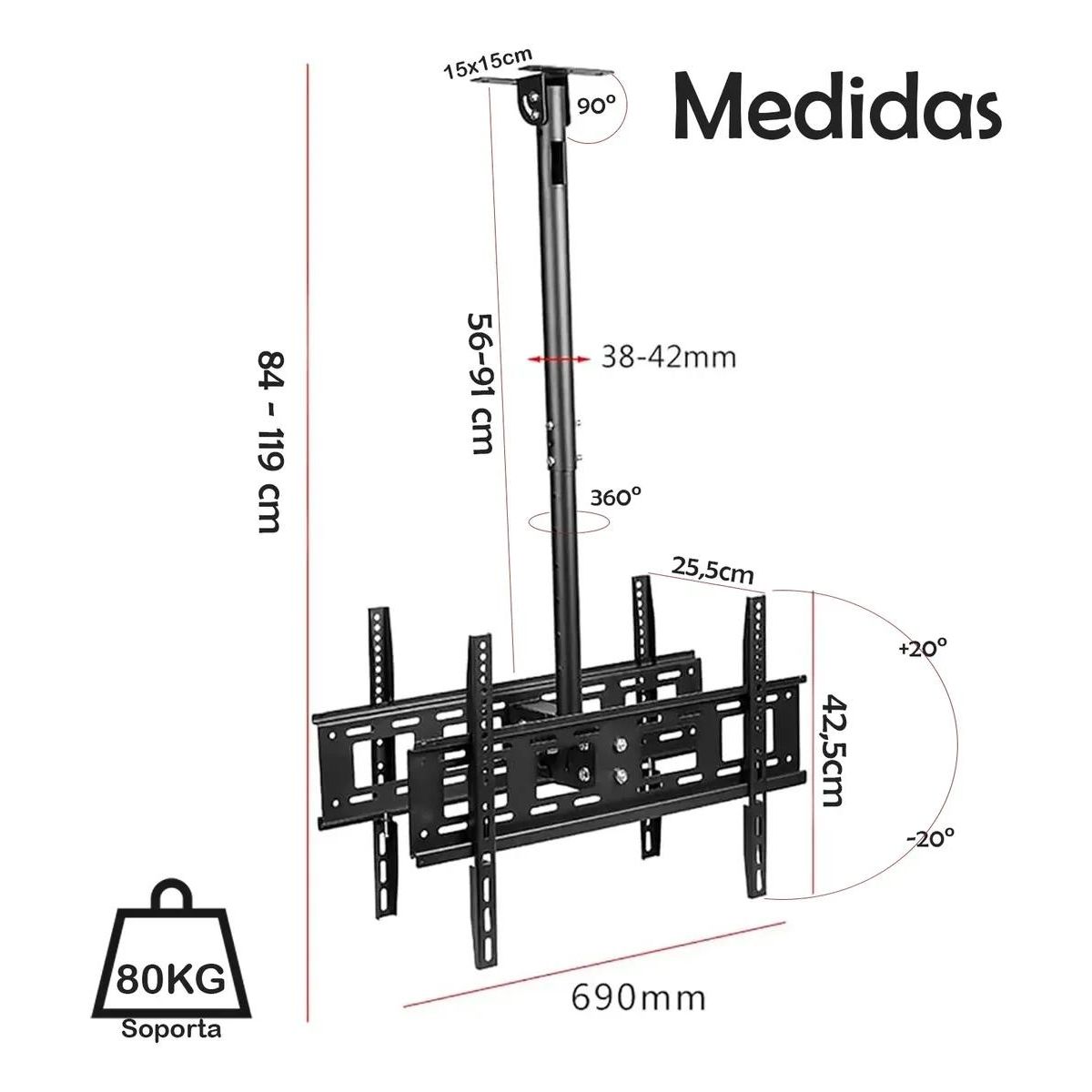 GENERICO - Soporte de techo doble para TV 42 a 80 pulgadas