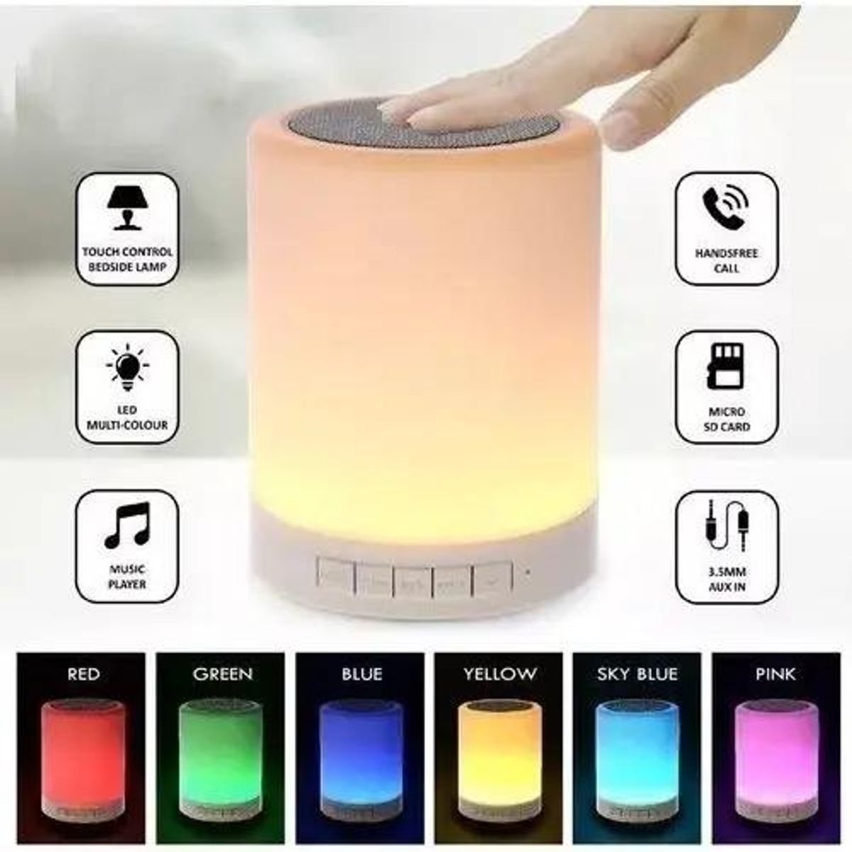 GENERICO - Parlante Bluetooth Recargable con Luz y Control Táctil