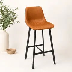 NECTAR - Silla Alta de Bar Bazul Industrial Eco Cuero Caramelo Base Metálica Negra 75 cm