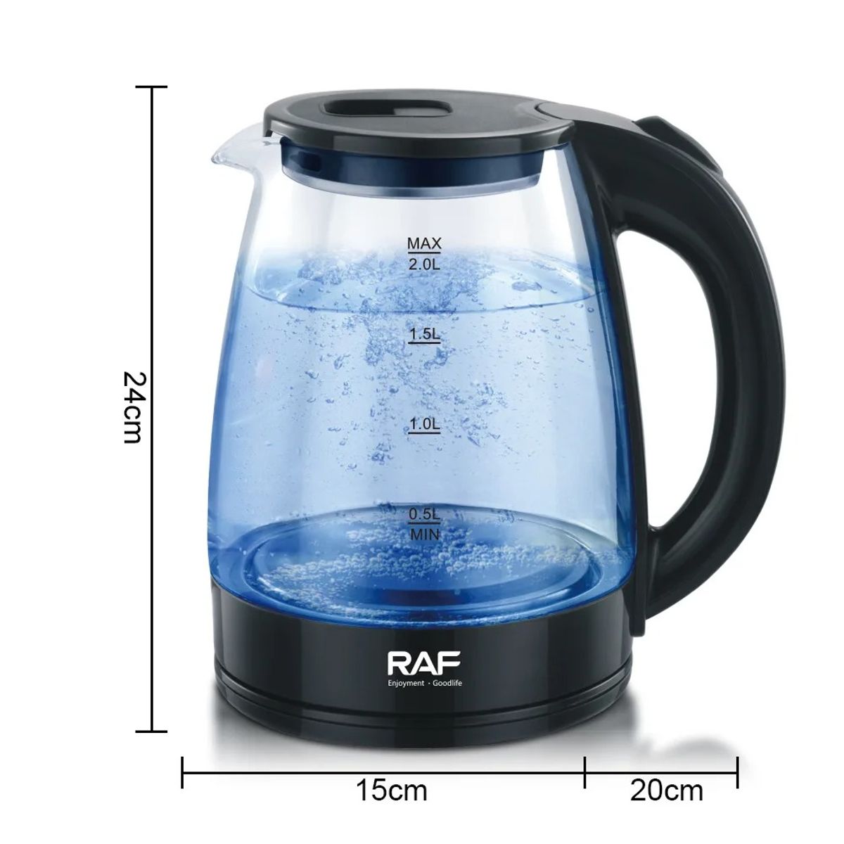 Hervidor de Agua Eléctrico de Vidrio RAF para Cocina, 2000W, 2.0L, Ebullición Rápida, Apagado Automático, Luz Indicadora, marca AMERICAN CRAFTS - Foto 2