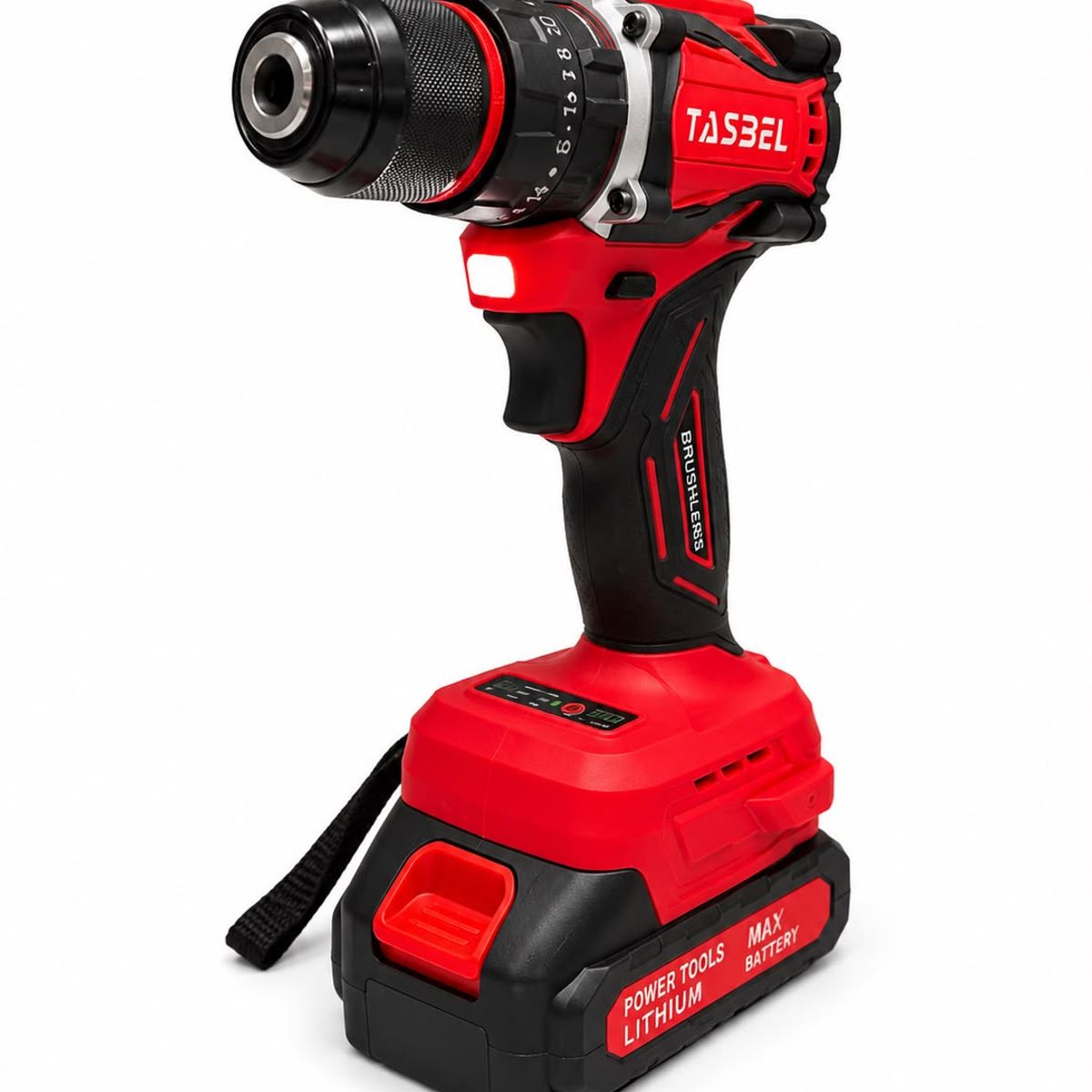 TASBEL - Taladro Rojo Con Accesorios 20v Con 2 Baterías