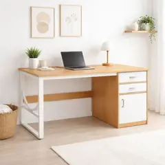 MOAD - Escritorio Home Office Andalucía Light Wood 120 cm Madera y Acero Blanco
