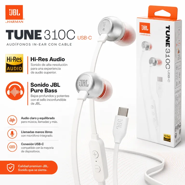 Audífonos In Ear Tune 310C USB-C Pure Bass