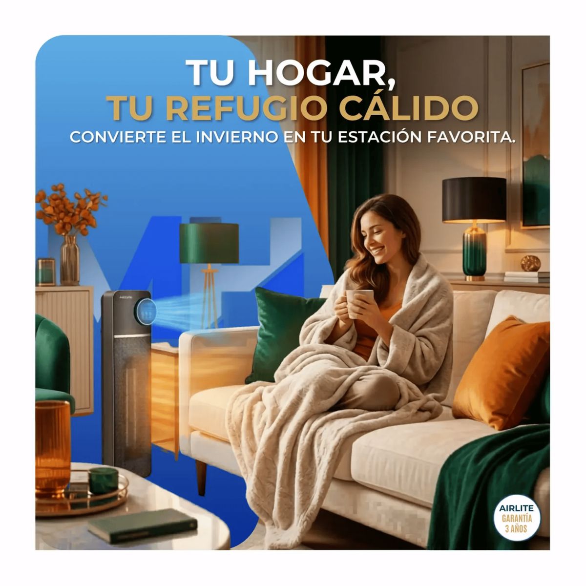 AIROLITE - Termoventilador Ceramico Digital Torre 2000w Con Control