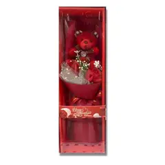 GENERICO - Caja ramo rosa con peluche oso