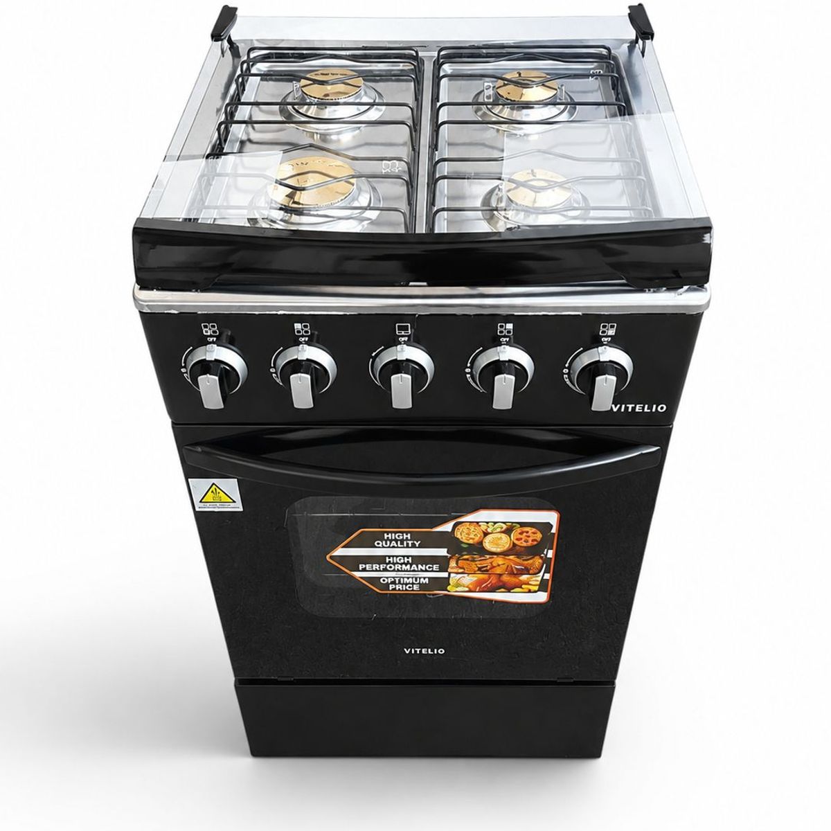 ERUX - Cocina a Gas - Color Negro - 4 Quemadores con Horno 50L y Encendido Electrónico