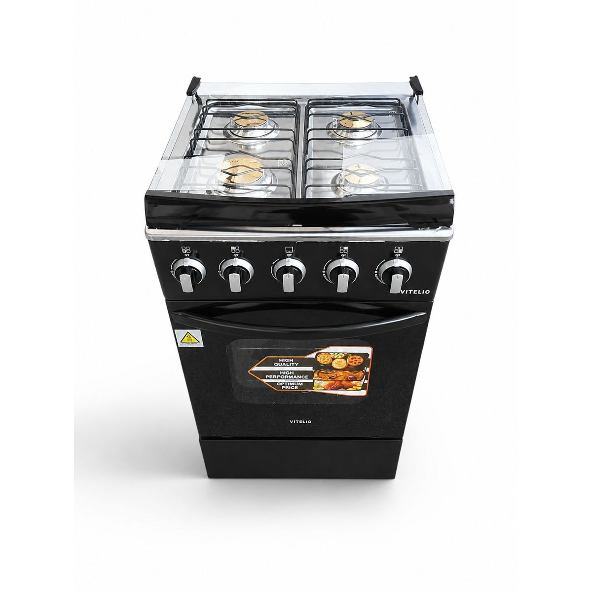 ERUX - Cocina a Gas - Color Negro - 4 Quemadores con Horno 50L y Encendido Electrónico