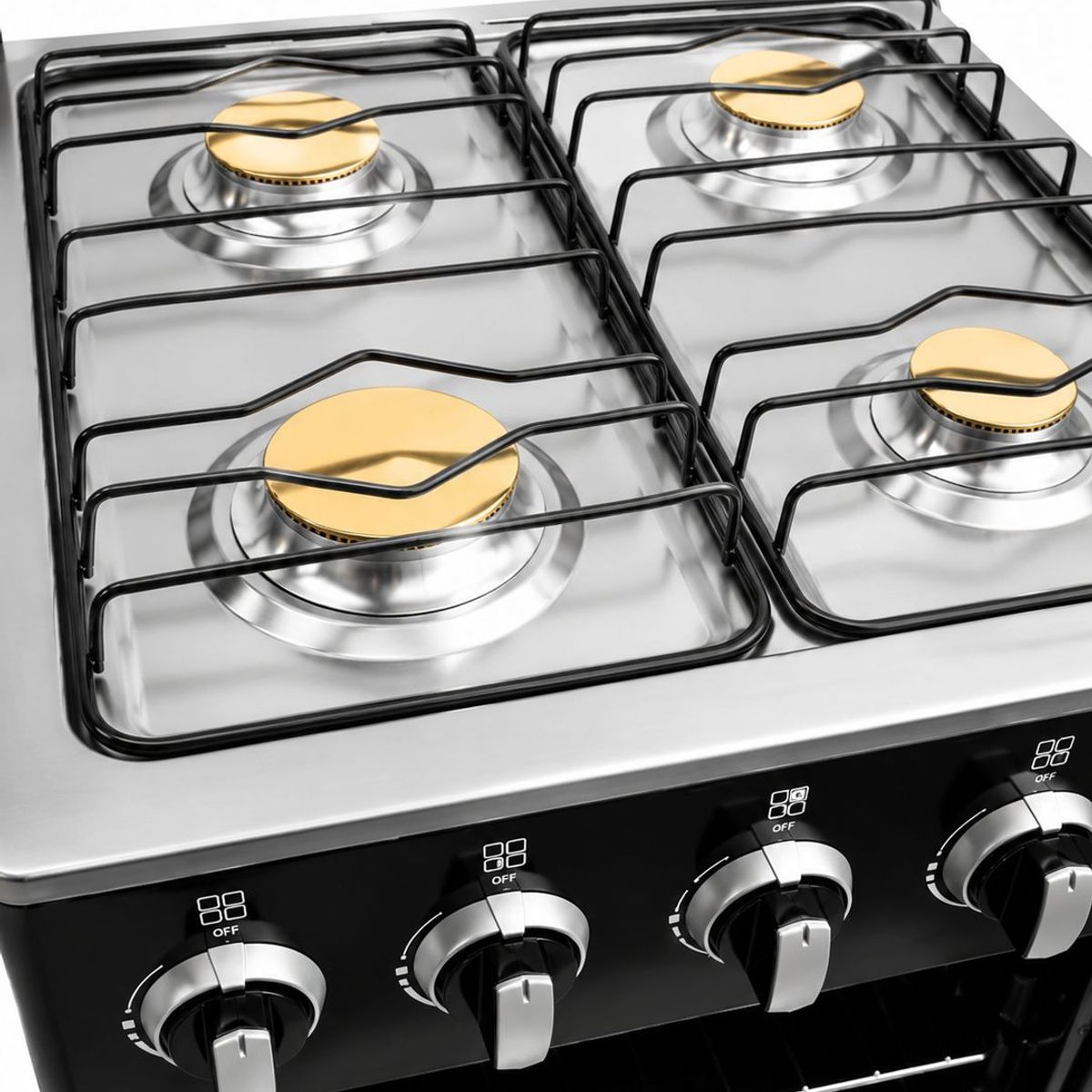 ERUX - Cocina a Gas - Color Negro - 4 Quemadores con Horno 50L y Encendido Electrónico