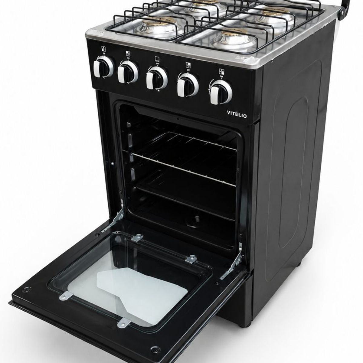 ALTERNATIVE - Cocina a Gas - Color Negro - 4 Quemadores con Horno 50L y Encendido Electrónico