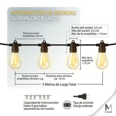 GENERICO - Guirnalda de Luces Exterior Maxwell 5 Metros + 10 Ampolletas Cálidas