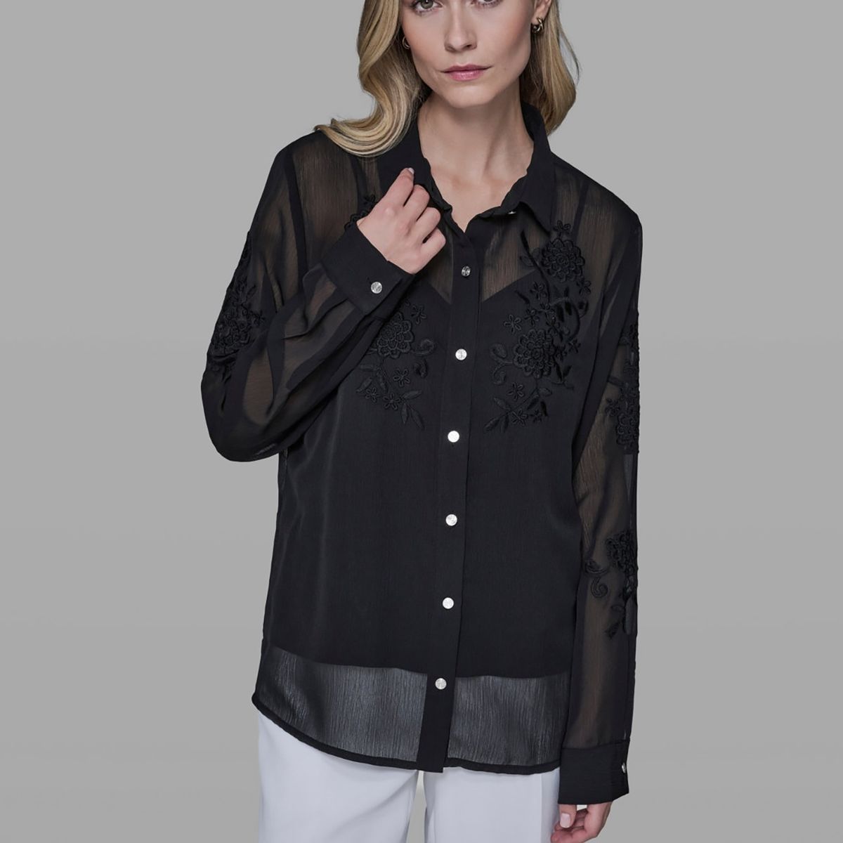 KARL LAGERFELD - Blusa manga larga de malla con estampado de flores