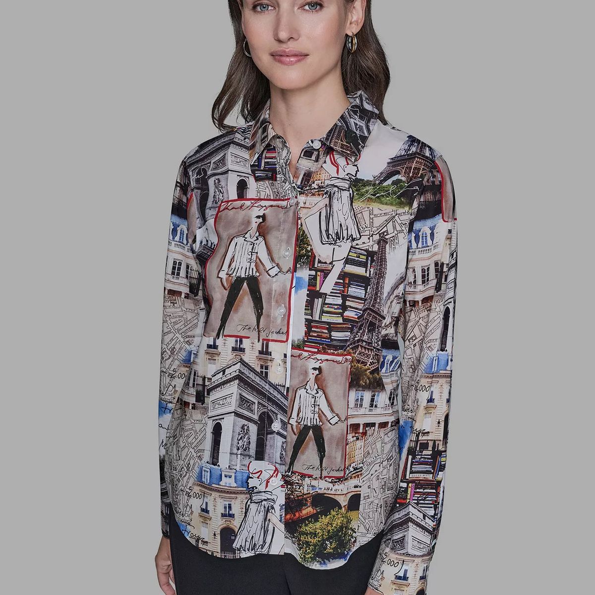 KARL LAGERFELD - Camisa de manga larga con estampado de ciudad