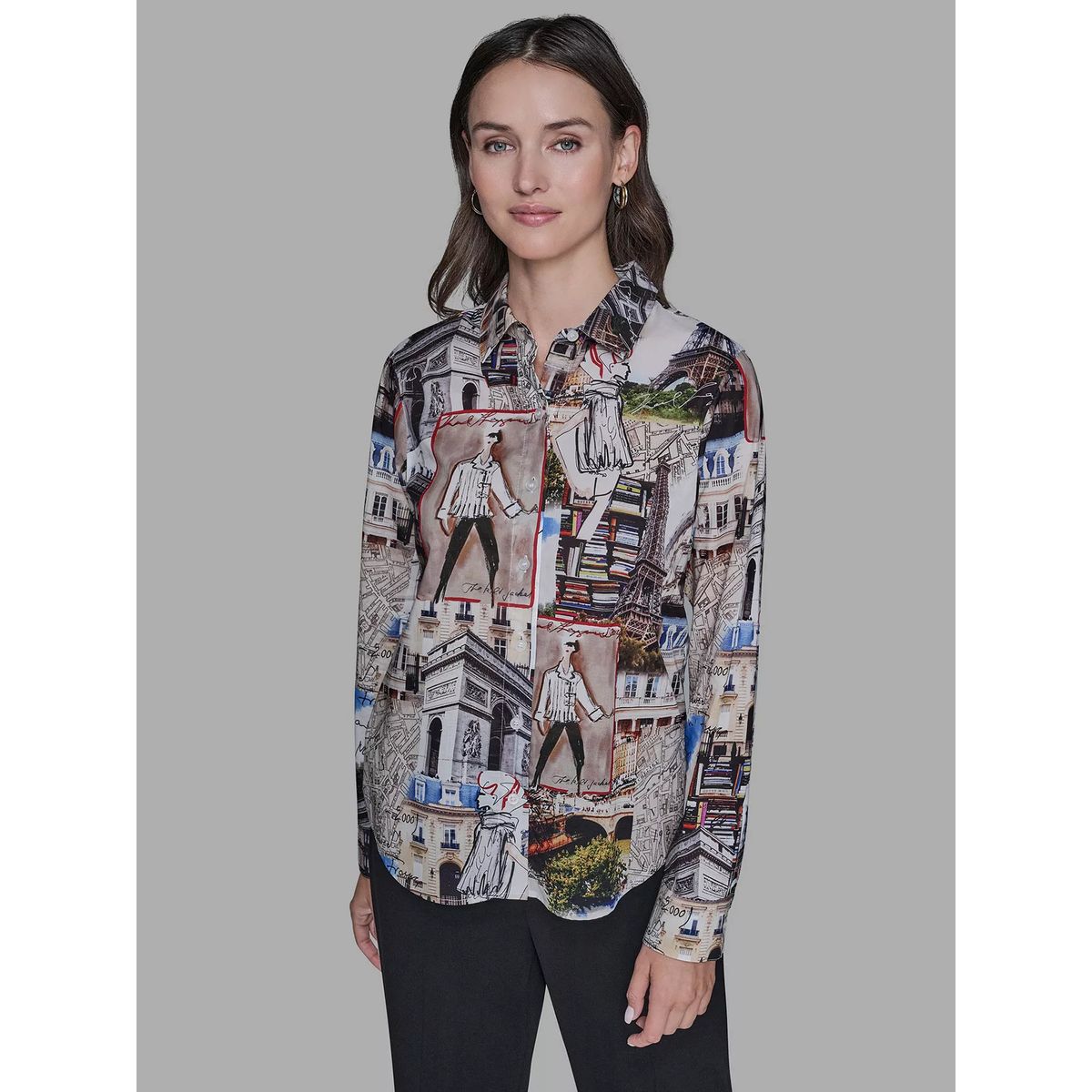 KARL LAGERFELD - Camisa de manga larga con estampado de ciudad
