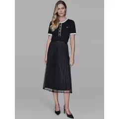 KARL LAGERFELD - Falda con diseño de puntos y superposición de malla