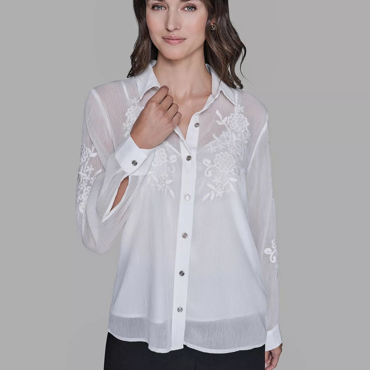 KARL LAGERFELD - Blusa manga larga de malla con estampado de flores