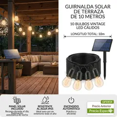 GENERICO - Guirnalda de Luces Exterior 10 Metros + 10 Ampolletas Cálidas Vintage