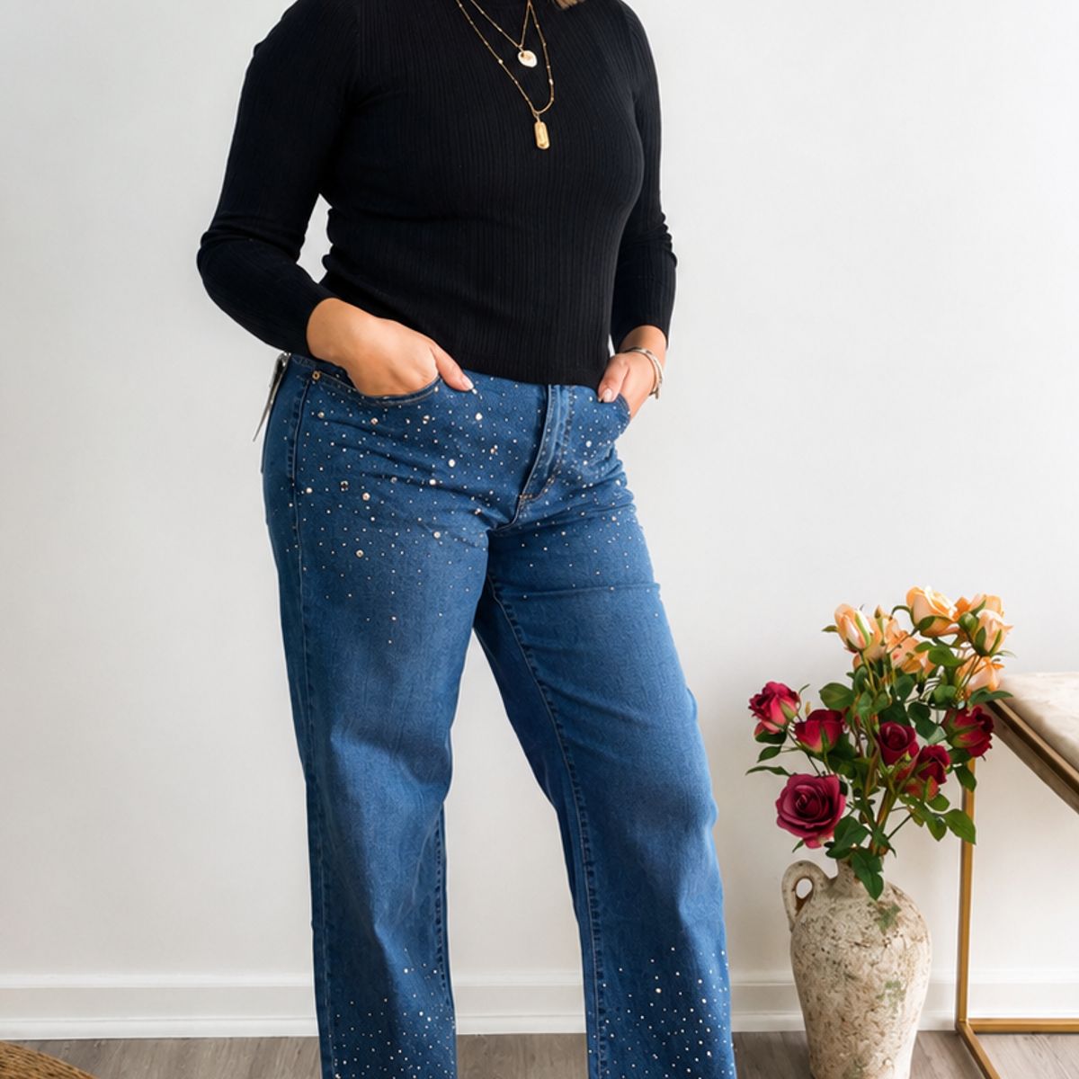 GENERAL - JEANS WIDE LEG TIRO ALTO PLUS SIZE