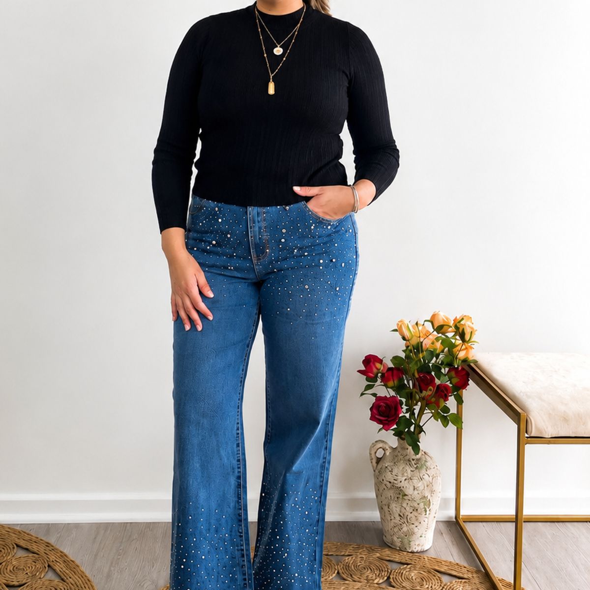 GENERAL - JEANS WIDE LEG TIRO ALTO PLUS SIZE