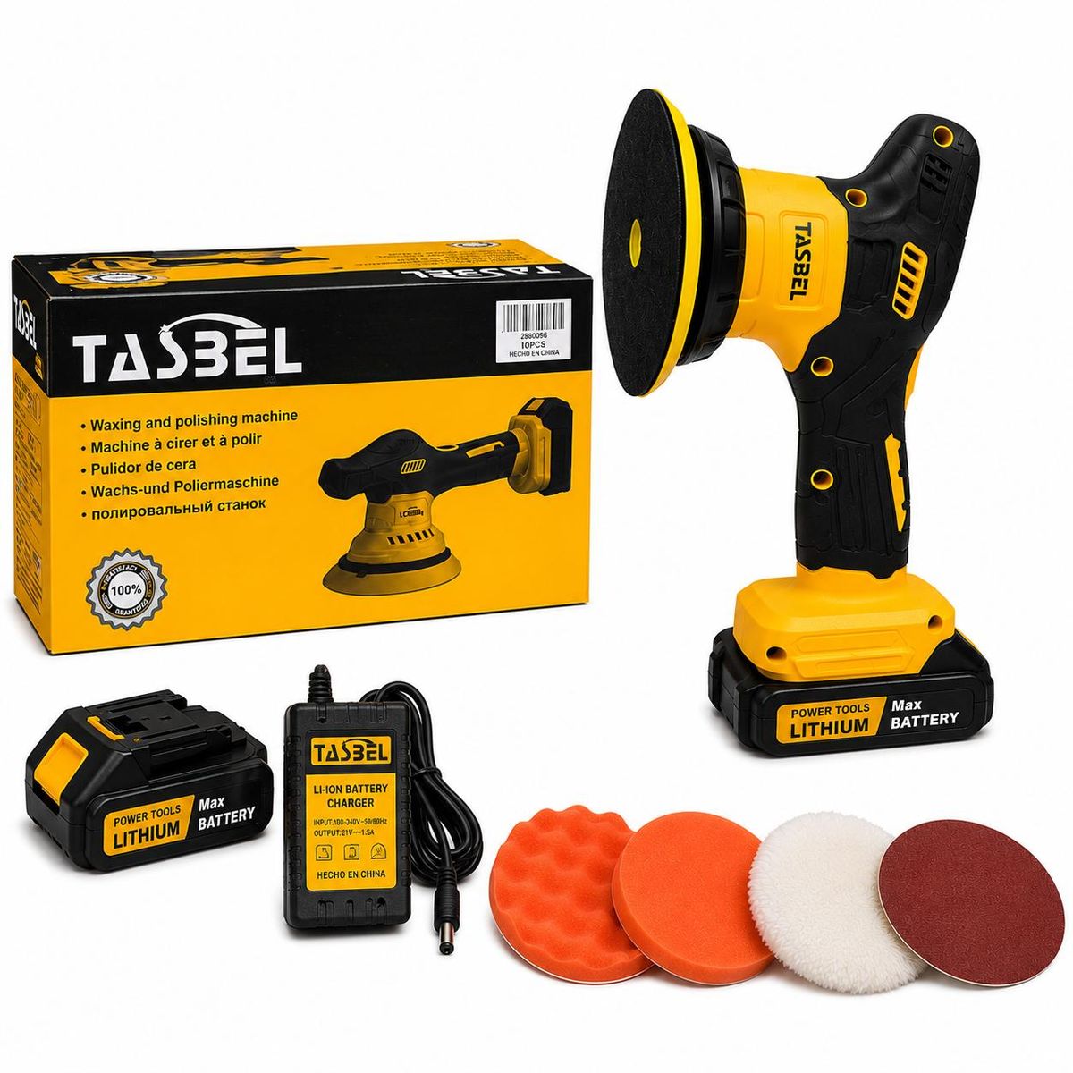 TASBEL - Pulidora Lijadora Inalámbrica + 2 Baterías y Accesorios