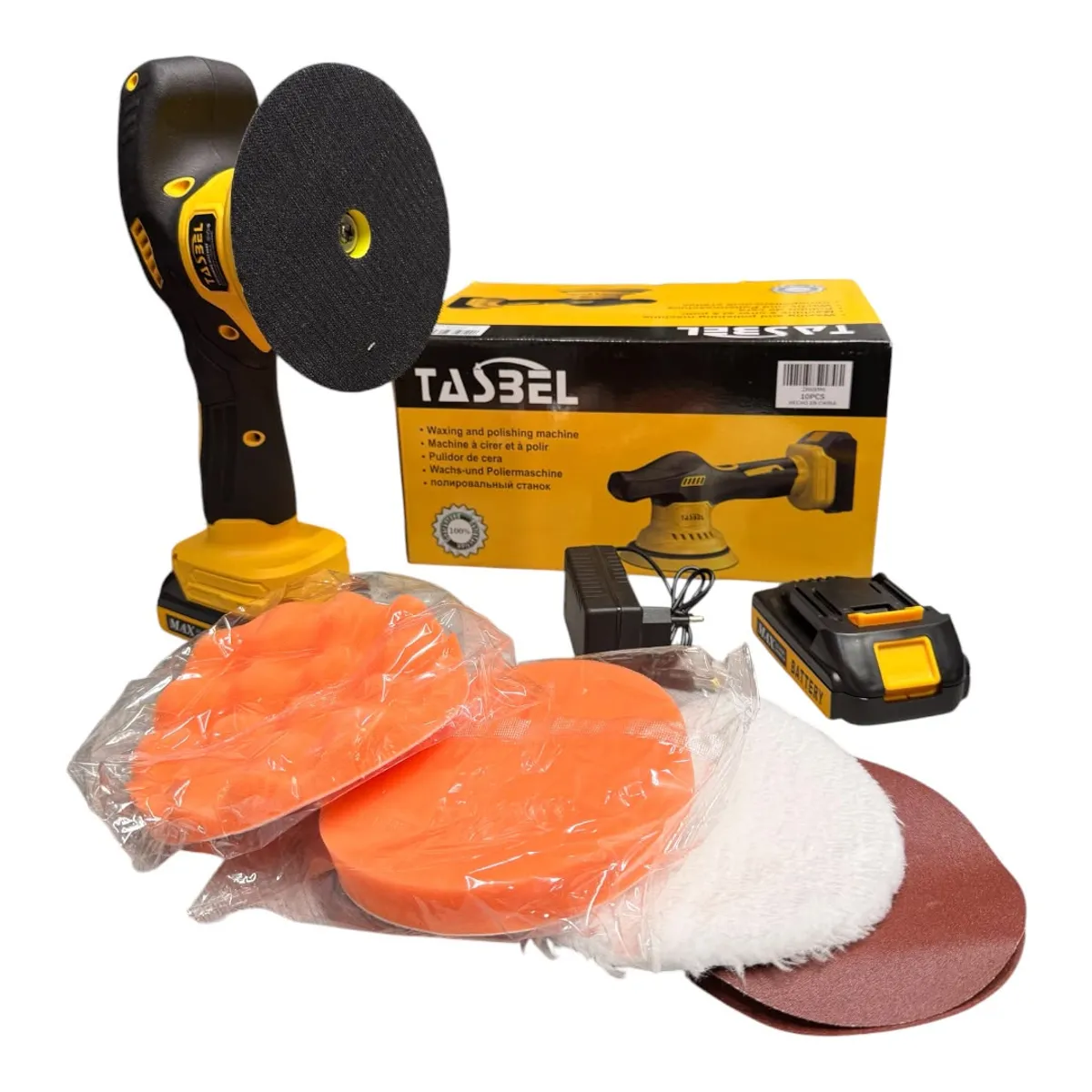 TASBEL - Pulidora Lijadora Inalámbrica + 2 Baterías y Accesorios