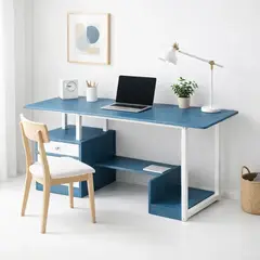 MOAD - Escritorio Home Office Arrecife Azul 110 cm con Cajón, Gabinete y Organizador para Computador