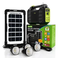 GENERICO - Kit Emergencia Solar Con Ampolletas Mp3 Radio Fm